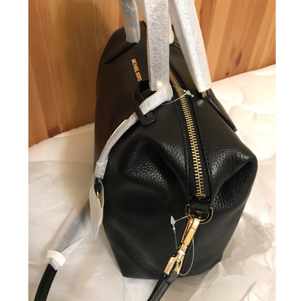 MICHAEL KORS LENOX BLACK PEBBLE LEATHER SATCHEL - Picture 3 of 6